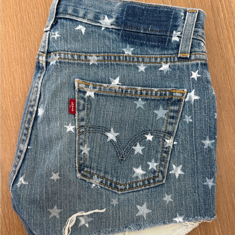 Levi's Blue Denim Shorts with White Star Pattern
